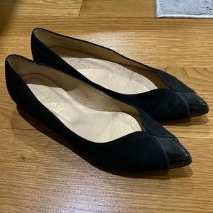 Hulsf Black Pointy Flats Leather Made in Spain 6 1/2 B Size